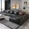 B1 Set ghế sofa góc L cao cấp GHQ176 Souris 2m6 x 1m7 da giả đen