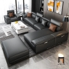 B1 Set ghế sofa góc L cao cấp GHQ176 Souris 2m6 x 1m7 da giả đen