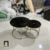 P2 Cặp 2 bàn trà mặt kính tròn BTPK8 Funda khung chân sắt vàng