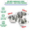 Bộ 3 Nồi Inox 430 3 Đáy Malai Fivestar FS-B3004 Nắp Kính 06pcs- Kích thước 16cm/20cm/24cm - Bảo Hành Chính Hãng