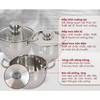 Bộ 3 Nồi Inox 430 3 Đáy Malai Fivestar FS-B3004 Nắp Kính 06pcs- Kích thước 16cm/20cm/24cm - Bảo Hành Chính Hãng