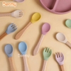 Thìa ăn dặm silicone cán gỗ Bermy (dài 14cm, màu ngẫu nhiên)