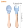 Thìa ăn dặm silicone cán gỗ Bermy (dài 14cm, màu ngẫu nhiên)