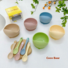 Bát silicone kèm thìa đế hít chống lật đổ Coco Bear cho bé ăn dặm khởi đầu (màu ngẫu nhiên)