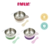 Bộ chén inox Farlin cách nhiệt kèm muỗng silicone mềm mại, có đế hít chống trơn và nắp đậy tiện lợi cho bé