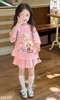 Bộ cotton hồng Baby Three Pony áo mix chân váy xếp ly hãng Elaine