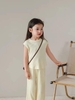 Bộ cotton tăm sát nách quần ống suông 3 màu kem, ghi, đen bé gái