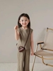 Bộ cotton tăm sát nách quần ống suông 3 màu kem, ghi, đen bé gái