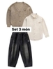 Set 3 món áo cardigan, áo sơ mi be và quần bò đen