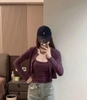 Set áo hai dây + cardigan dài tay màu tím