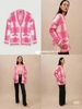 Áo Maje cardigan len dài tay hồng trắng