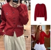 Áo len cardigan Who.a.u đỏ cài cúc cổ tròn