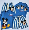 Bộ cộc tay cotton Mickey xanh quần sooc kẻ sọc kèm mũ
