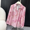 Áo sơ mi Lucci dài tay tơ ánh hồng hoạ tiết hoa