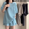Bộ cộc tay tổ ong Peace Love 3 màu xanh, be, đen cho nữ