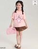 Bộ cotton Baby Three áo hồng mix chân váy nâu hãng Elaine