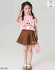 Bộ cotton Baby Three áo hồng mix chân váy nâu hãng Elaine