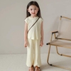Bộ cotton tăm sát nách quần ống suông 3 màu kem, ghi, đen bé gái