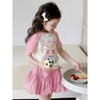 Bộ Baby Three mèo áo raglan trắng hồng mix chân váy nơ