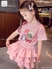 Bộ cotton cộc tay Baby Three Melisa chân váy bồng màu hồng cam