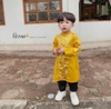 Áo dài gấm cách tân Beemo bé trai thêu chim phụng 2 màu đỏ, vàng