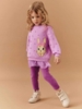 Bộ áo nỉ phối voan quần legging tăm màu tím thêu hình thỏ hãng Little Maven