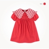 Váy cotton cộc tay Milkmile 2 mẫu đỏ cổ sen kẻ caro, váy phối tím-vàng-xanh