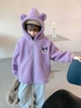 Áo khoác lông kéo khóa có mũ hình Kuromi 2 màu be, tím
