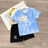 Bộ cotton MLB size đại áo loang xanh quần đen bé trai