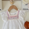 Váy trắng xuất Hàn babydoll sát nách cánh tiên cổ thêu
