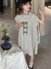 Váy cotton kẻ ngang hoạ tiết nơ dáng chữ A