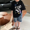 Bộ cotton bé trai Hi.sun áo phông đen chó và quần jean lửng rách gấu