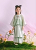 Áo dài lụa thêu hoa xanh Ngọc cho mẹ và bé