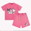Bộ cotton cộc tay Tilani loang Kuromi, Hello Kitty, My Melody màu hồng nhạt