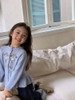 Áo khoác cardigan len xanh thêu hoa viền bèo vintage