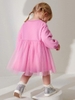 Váy nỉ phối ren dài tay màu hồng thêu thỏ Little Maven