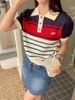 Áo Lacoste mongtogi cổ polo kẻ ngang 2 màu navy, hồng