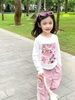 Bộ áo cotton dài tay Hi.Sun in hình Labubu quần thể thao sọc trắng túi hộp hồng