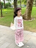 Bộ áo cotton dài tay Hi.Sun in hình Labubu quần thể thao sọc trắng túi hộp hồng