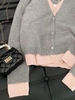 Áo cardigan len màu xám phối hồng cho nữ