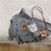 Bộ len màu ghi áo cardigan kèm chân váy xếp li thêu hình gấu bé gái