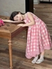 Váy sát nách caro trắng hồng dáng xòe size đại