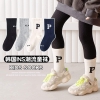 Set 4 đôi tất chữ P cao cổ cho bé màu đen, trắng, ghi, navy