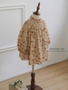 Váy babydoll smocked ngực dài tay hoa nhí màu be