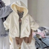 Áo khoác hoodie zip nỉ lót lông 4 màu hồng, be, ghi, xanh
