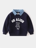 Áo sweater Wappy dài tay phối cổ jean lót nỉ 2 màu xám, xanh bé trai
