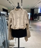 Áo len vặn thừng Zara nâu be cổ 5 phân