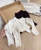 Set 3 áo giữ nhiệt cổ 3 phân viền bèo tay phồng màu trắng, đen, hoa nhí cho bé