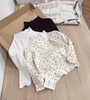 Set 3 áo giữ nhiệt cổ 3 phân viền bèo tay phồng màu trắng, đen, hoa nhí cho bé
