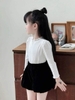 Set 3 áo giữ nhiệt cổ 3 phân viền bèo tay phồng màu trắng, đen, hoa nhí cho bé